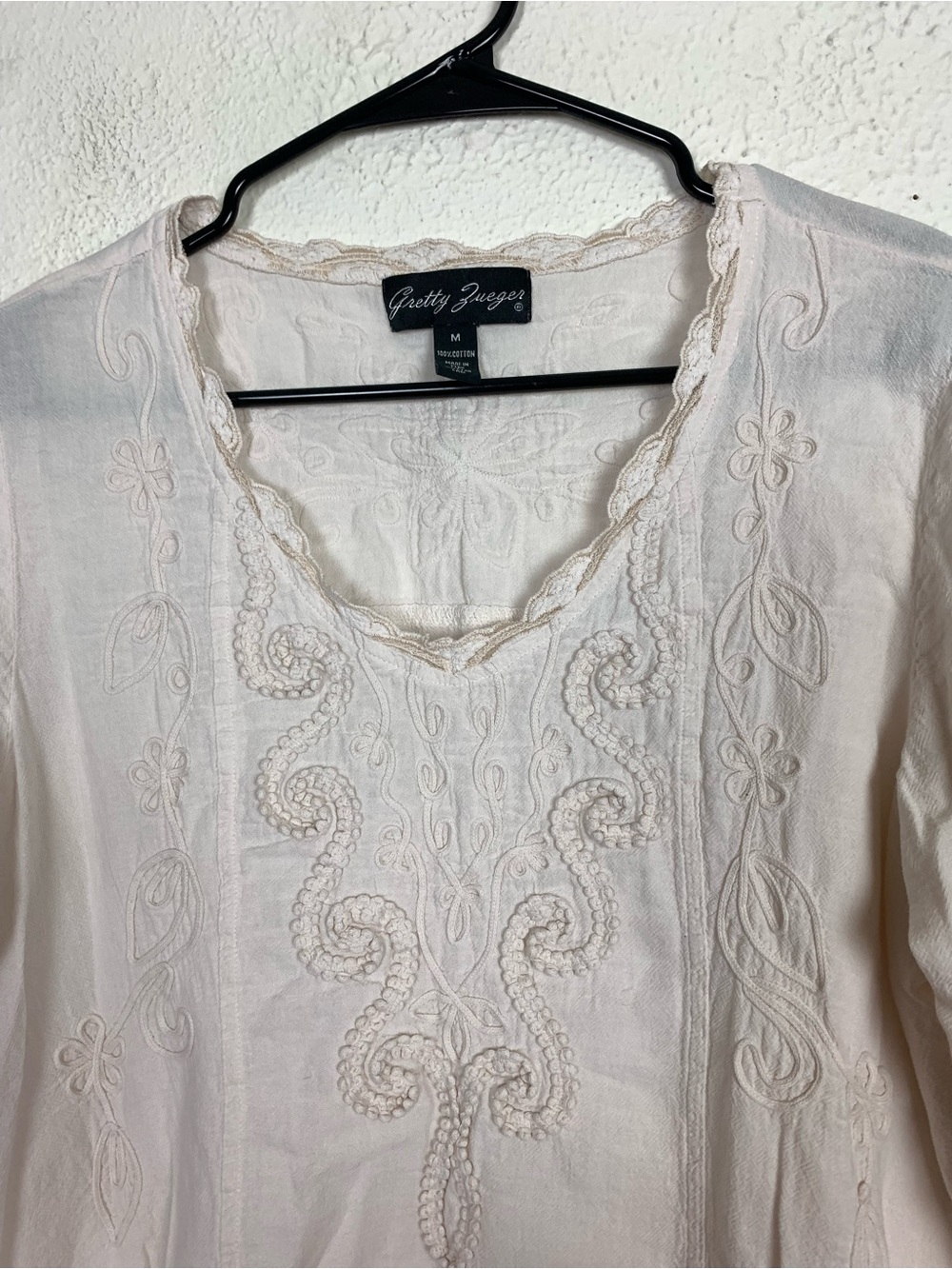 Gretty zueger cotton embroidered tunic top size medium cottagecore lagenlook - Picture 2 of 6